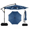 Image de CostwayParasol Déporté 3 x 3M Parasol de Jardin avec Lumière Solaire Rotation 360° 8 Baleines en Métal Toit de Ventilation 2 Sacs de Sable Bleu
