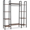 Image de CostwayBibliothèque Étagère de Rangement avec 10 Étagères Cadre en Métal Télécommande Ruban Lumineux à 7 Couleurs 120 x 29,5 x 141 CM Marron