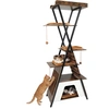 Image de CostwayArbre à Chat Haut avec Planches à Griffer Niche Plateforme Tapis Lavables 3 Pompons Multi-Niveaux Structure Métallique 185 CM Café