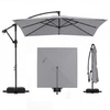 Image de Costway2,5 x 2,5 M Parasol Déporté avec Rotation à 360° Parasol de Plage Rectangulaire avec 8 Baleines Robustes Ouverture par Manivelle Gris