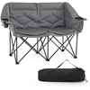 Image de CostwayChaise de Camping à 2 Places Chaise de Jardin Pliante avec Pieds Métalliques Croisés Assise et Dossier Rembourrés avec Sac de Transport Gris