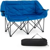 Image de CostwayChaise de Camping à 2 Places Chaise de Jardin Pliante avec Pieds Métalliques Croisés Assise et Dossier Rembourrés avec Sac de Transport Bleu