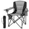 Image de CostwayChaise de Camping Chaise Pliante Confortable avec Poche Isotherme Zippée Porte-Gobelet Poche avec Sac de Transport Gris