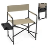 Image de CostwayChaise de Camping Pliante Chaise de Réalisateur avec Table d'Appoint Accoudoirs Rembourrés Cadre en Métal Charge 158 kg Brun