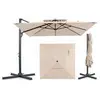 Image de CostwayParasol Déporté 3 x 3 m Toit à Double avec Pied & Rotation 360° à Pédale Manivelle Améliorée Mât Épaissi Baleines Métal Base en Croix Beige