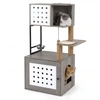 Image de CostwayArbre à Chat avec Bac à Litièr avec Espace d’Alimentation Poteaux de Sisal & Tapis à Griffer Pompons Suspendus 72 x 43 x 117,5 cm Gris