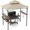 Image de CostwayTonnelle pour Barbecue 242 x 153 CM 2 Etagères Latérales Panier de Rangement Crochets de Suspension Décapsuleur Cadre en Métal Beige