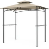 Image de CostwayGazebo de Gril 242 x 150 cm Canop ©e Ext ©rieur   Deux Niveaux avec 2   tag ¨res 6 Crochets Cadre M ©tallique Toit Souple Abri de Patio Beige