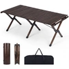 Image de CostwayTable de Camping Pliante en Bois Table de Pique-nique 4-6 Personnes Plateau à Lattes Enroulable Sac de Transport 122 x 60 x 45 cm Café