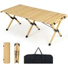 Image de CostwayTable de Camping Pliante en Bois Table de Pique-nique 4-6 Personnes Plateau à Lattes Enroulable Sac de Transport 122 x 60 x 45 cm Naturel