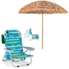 Image de Costway1 Chaise de Camping Portable avec Dossier Réglable Vert + Parasol de Plage en Chaume PP 7 Couches 243CM de Style Hawaïen