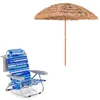 Image de Costway1 Chaise de Camping Portable avec Dossier Réglable Bleu Foncé + Parasol de Plage en Chaume PP 7 Couches 243CM de Style Hawaïen
