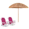 Image de Costway2 Chaises de Camping Portable avec Dossier Réglable Rose + Parasol de Plage en Chaume PP 7 Couches 243CM de Style Hawaïen