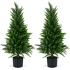 Image de CostwayLot de 2 Plantes Artificielles Interieur 90CM Arbres de Cyprès Artificiels avec Pots Lestés en Ciment Aiguilles de Pin Réalistes Vert