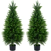 Image de CostwayLot de 2 Plantes Artificielles Interieur 120CM Arbres de Cyprès Artificiels avec Pots Lestés en Ciment Aiguilles de Pin Réalistes Vert