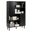 Image de CostwayBibliothèque avec 2 Portes 4 Étagères Ouvertes Buffet Cuisine avec 5 Pieds en Métal Meuble de Rangement en Bois 80 x 24 x 119,5 cm Noir