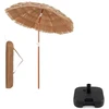 Image de CostwayParasol de Terrasse en Chaume Parasol Tiki Hawaïen de 175 cm+Pied de Parasol Carré Remplissable Base de Parasol de 27 kg