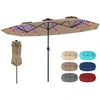 Image de CostwayParasol de Jardin Double 400 x 210 cm avec LED Manivelle Pratique Mât Métal Ventilé Structure à 12 Baleines Protection Solaire Marron
