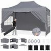 Image de CostwayTonnelle Pop Up 4,3x2,9m avec 4 Parois Latérales Amovibles Barnum Pliant Imperméable avec 3 Hauteurs Réglables Sac à Roulettes Gris