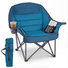 Image de CostwayChaise de Camping Pliante Chaise avec Cadre en Métal Assise Rembourrée Porte-gobelet Poches en Maille Sac de Transport Charge 225 kg Bleu