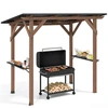 Image de CostwayAbri Barbecue en Bois Cèdre Tonnelle de Jardin pour Grill avec Toit en Acier Galvanisé et 2 Étagères Latérales 263 x 151 x 223 cm Marron