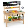 Image de CostwayCuisine Extérieur Enfant en Bois de Sapin avec Plateau Coulissant Poignée et Bassine d’Eau Intégrée 1 Évier Ustensiles pour 3 Ans+ Naturel