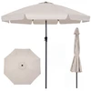 Image de CostwayParasol de Jardin Grand Parasol Bord Festonné avec Inclinaison Orientable 30° Bouton-Poussoir Poteau en Bois de Hêtre 8 Baleines Beige