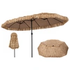 Image de CostwayParasol Double Tropical en Paille 4,5x2,7m avec Manivelle Lisse 12 Baleines Goupille Réglable Protection Solaire Résistant à l'Eau Natruel