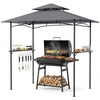 Image de CostwayTonnelle de Barbecue Abri Barbecue avec Double Toit Imperméable 2 Tablettes Métal Cadre Thermolaqué 8 Crochets Supérieurs Gris