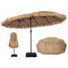 Image de CostwayParasol en Paille 4,5x2,7m Parasol Double Tropical avec Base Lestée 60kg Manivelle Lisse 12 Baleines&Goupille Réglable Brun