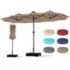 Image de CostwayDouble Parasol Rectangulaire Exterieur avec Manivelle et Ventilation LED 12 Effets Lumineux 12 Baleines Base Lestée Incluse pour Patio Café