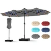 Image de CostwayDouble Parasol Rectangulaire Exterieur avec Manivelle et Ventilation LED 12 Effets Lumineux 12 Baleines Base Lestée Incluse pour Patio Gris