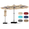Image de CostwayDouble Parasol Rectangulaire Exterieur avec Manivelle et Ventilation LED 12 Effets Lumineux 12 Baleines Base Lestée Solide Incluse Beige