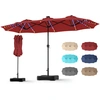 Image de CostwayDouble Parasol Rectangulaire Exterieur avec Manivelle et Ventilation LED 12 Effets Lumineux 12 Baleines Base Lestée Solide Incluse Rouge