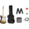 Image de Squier Sonic Stratocaster Pack MN 2-Color Sunburst guitare électrique starterset (Érable, Os synthétique, Peuplier), Guitare, Marron