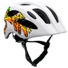 Image de Casque de vélo Graffiti Jaune/Bleu pour enfants de 6 à 12 ans 54-58cm avec lumière LED rouge intégrée rechargeable par USB. Testé et certifié EN 1078