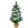 Image de CostwayArbre de No «l Artificiel 60 Cm avec Aiguilles Enneig ©es Pommes de Pin Arbre de No «l Artificiel de Table Pied En Ciment Avec Toile de Lin
