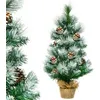 Image de Mini Arbre de Noël Artificiel de Table H60CM en PVC avec 34 Branches,Décoré de Pommes de Pin Base de Ciment en Toile de Jute