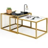 Image de CostwayLot de 2 Tables Basses Gigognes Surface en Marbre Artificiel Réaliste Scandinave Moderne Structure en Métal