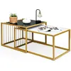 Image de Lot de 2 Tables Basses GIANTEX Gigognes Surface en Marbre Artificiel Réaliste Scandinave Moderne Structure en Métal