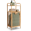 Image de CostwayPanier de Linge avec Corbeille Inclinable et Amovible 2 Etagères Structure en Bambou 40,5 x 33 x 95,5 cm Capacité de 40L