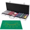 Image de Mallette de Poker 500 GIANTEX 5 Dés,3 Boutons, 1 Tapis en Feutre Coffret Professionnelle, Jetons 2 Jeux de Cartes,Etui en Aluminium