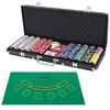 Image de Mallette de Poker 500 GIANTEX 5 Dés,3 Boutons, 1 Tapis en Feutre Coffret Professionnelle, Jetons 2 Jeux de Cartes,Etui en Aluminium