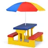 Image de ensemble table et bancs de jardin giantex multicolore avec parasol pour enfants de 4 personnes