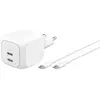 Image de Belkin BoostCharge Pro avec câble USB-C (50 W, 2 ports), Chargeur USB, Blanc