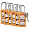 Image de Brady, Cadenas, Serrure de sécurité standard avec anse en acier, orange, hauteur de l'anse 38 mm, corps long, anse
