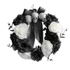 Image de Couronne de Vigne Rose Crâne d'Halloween FONGWAN Guirlande Fleurs Artificielles Décoration Pendentif de Porte