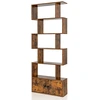 Image de CostwayBibliothèque Étagère Échelle en Bois à 6 niveaux avec 2 Portes 70 x 23 x 183 cm Style Moderne Forme en S Marron Rustique