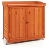 Image de CostwayCostwy Rangement de Jardin Armoire en Bois Table de Jardinage avec Etag ¨re Amovible 4 Roues Universelles Plateau en Acier Galvanis ©
