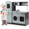 Image de CostwayCuisine Enfant en Bois avec Sons Réel Jouet Cuisinière avec Four Micro-ondes Réfrigérateur etc de 3 à 8 Ans